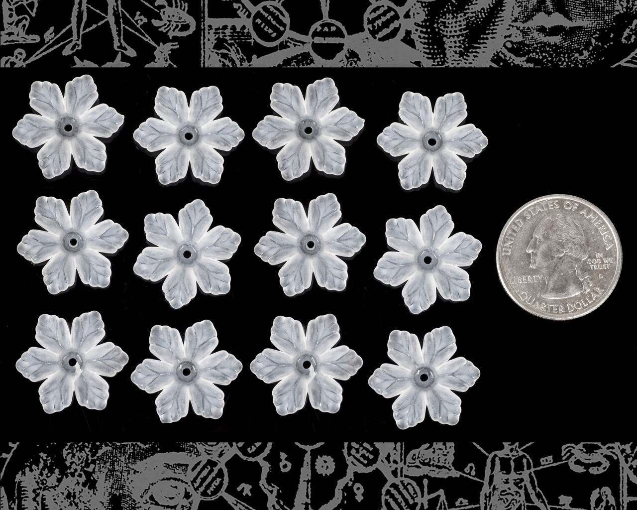 19mm Round Frosted White Resin Flower Caps - Set of Twelve - FW8